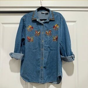 Vintage Cabin Creek Denim Button Down Shirt Size L / Embroidered Collar